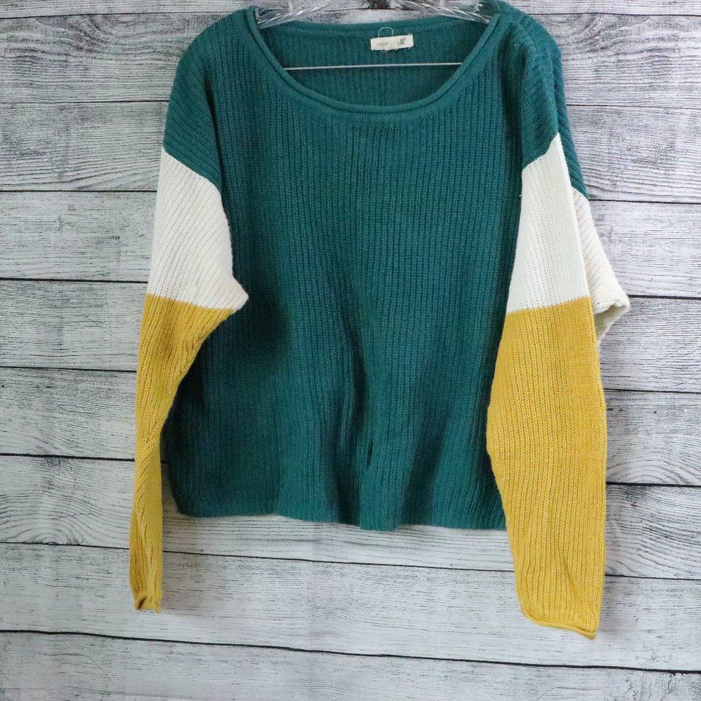 Mine Large Green Yellow Colorblock Pullover Sweater
